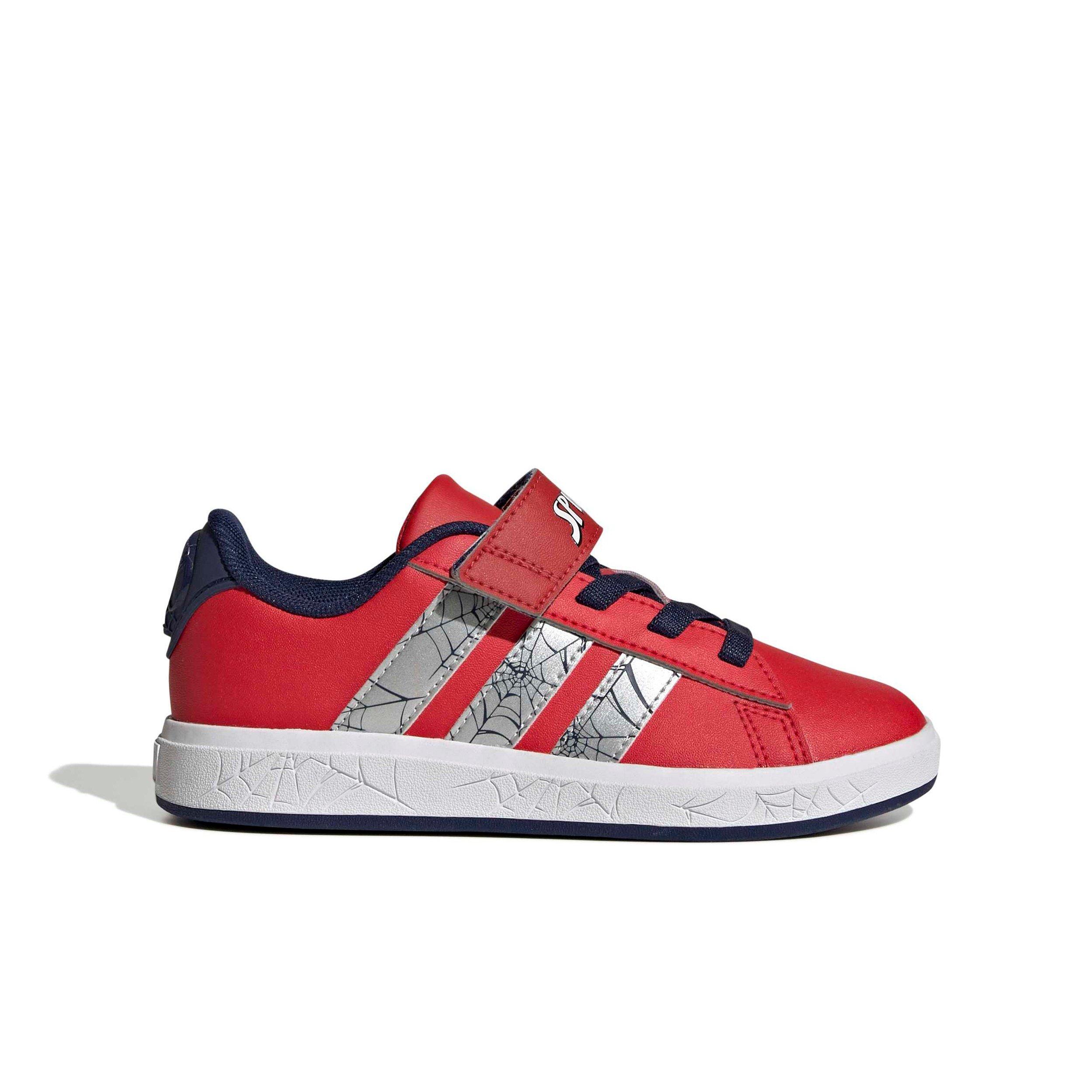 adidas Marvel Spider-Man Grand Court "Pure Ruby/Silver Met./Dark Blue" Preschool Boys' Shoe - RUBY/SILVER/DK BLUE